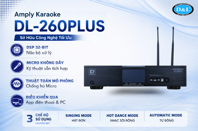 Micro không dây kỹ thuật số đi kèm amply karaoke DL-260PLUS