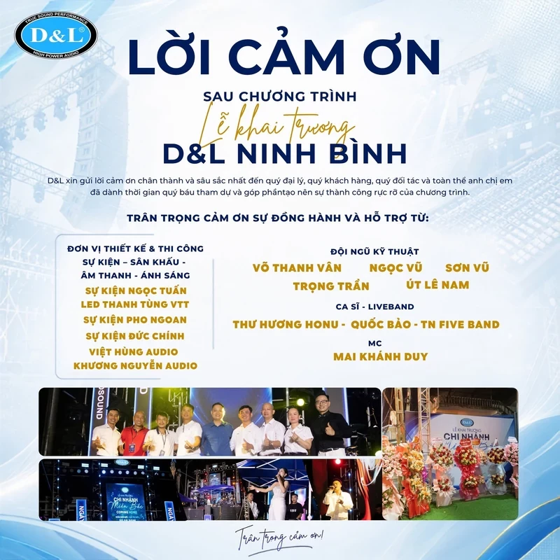 Lời cảm ơn sau lễ khai trương chi nhánh miền Bắc D&L Prosound